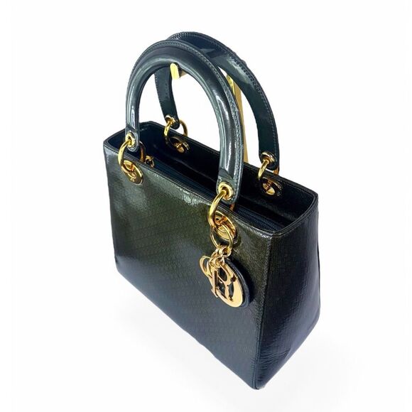 DIOR Olive Green Monogram Patent Leather Lady Dior Bag - Picture 9 of 16